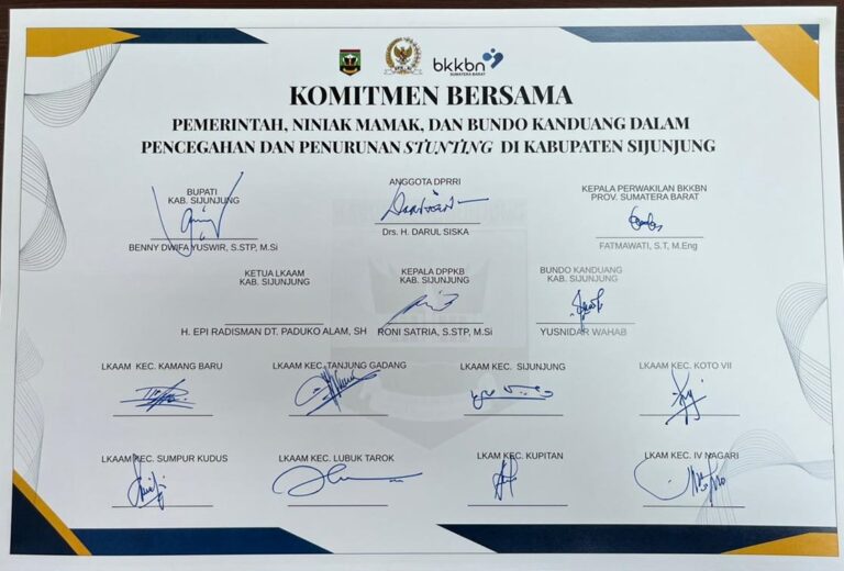 Dalam Rangka Mencegah dan Menurunkan Stunting di Kabupaten Sijunjung, Pemda Bersama Pemuka Agama dan Pemuka Adat Jalin Kesepakatan Bersama