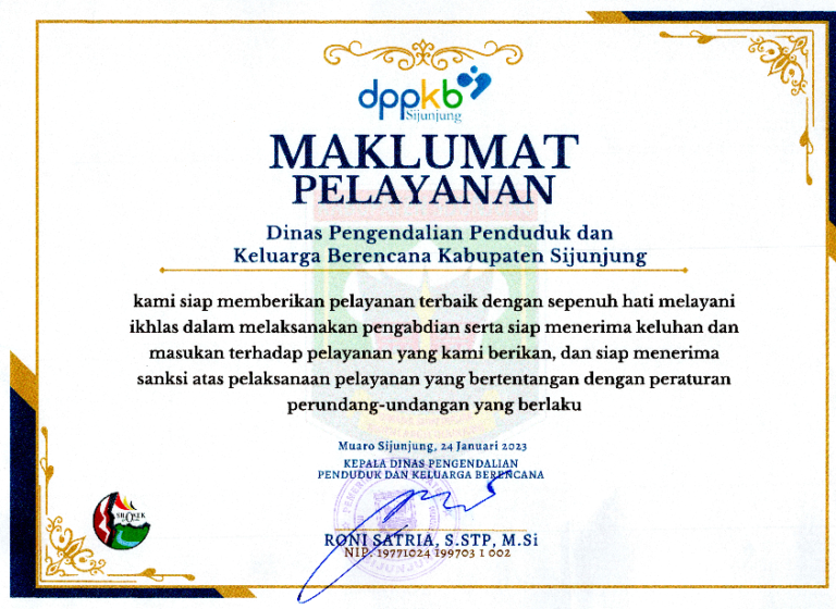 Maklumat Pelayanan DPPKB Kabupaten Sijunjung
